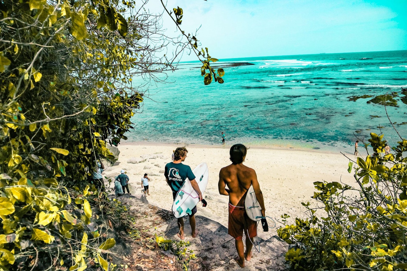 Surf breaking at a Bali reef break