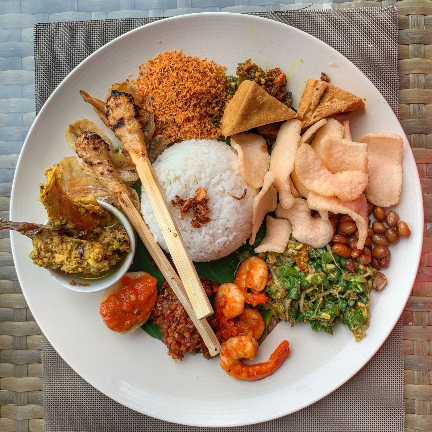 Balinese temple ceremony with offerings